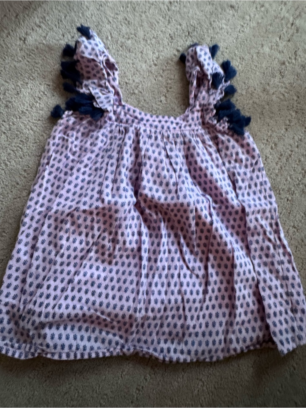 Girls Pink Patterned Tassel-Trim Tank Top